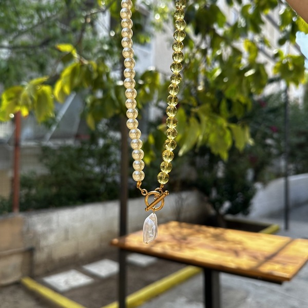 Διπλό κολιέ με πέρλες και γυάλινες πέτρες σε απόχρωση του πράσινου - ημιπολύτιμες πέτρες, χάντρες, ατσάλι, boho, πέρλες - 3