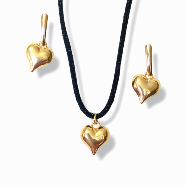 Set με καρδιές μπουλ χειροποίητες από μέταλλο German silver σε χρυσό - ορείχαλκος, καρδιά, set, μενταγιόν - 2