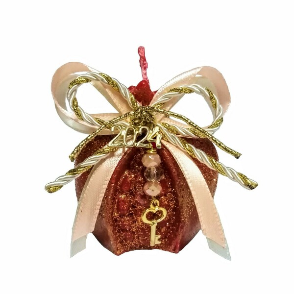 Γούρι 2024 αρωματικό κερί ρόδι κόκκινο-χάλκινο 6×6cm - γούρι, ρόδι, χριστουγεννιάτικα δώρα, γούρια, πρωτοχρονιά, κεριά & κηροπήγια