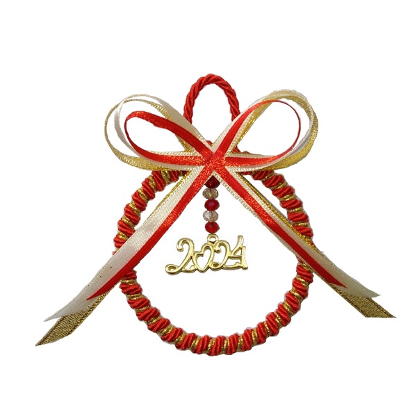 Γούρι στεφανάκι 2024 κόκκινο-χρυσό 9×11cm - γούρι, χριστούγεννα, χριστουγεννιάτικα δώρα, γούρια, πρωτοχρονιά