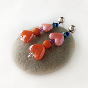 Σκουλαρίκια με χάντρες καρδιά - γυαλί, χάντρες, καρφωτά, ατσάλι, boho - 4