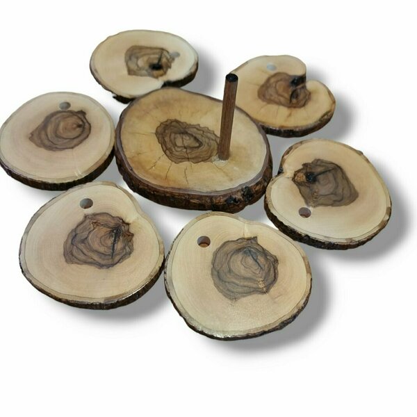 Σουβέρ από φυσικό ξύλο ελιάς σε σχήμα κορμού (17cm) (6τμχ.+βάση) - ξύλο, σουβέρ, είδη σερβιρίσματος, ξύλινα σουβέρ