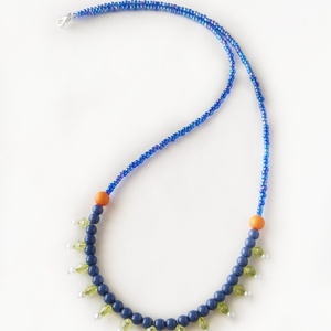 Μπλε κολιέ boho - χάντρες, κοντά, πέρλες, seed beads, μπλε χάντρα - 2