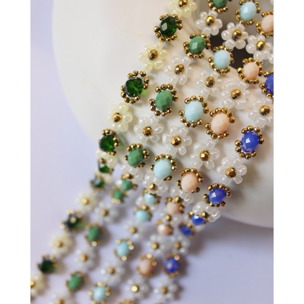 Emerald| Ρομαντικό Λουλουδένιο κολιέ με κρύσταλλα, αιματίτη & γυάλινες χάντρες - ημιπολύτιμες πέτρες, χάντρες, κοντά, λουλούδι, ατσάλι - 3