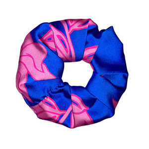 “Αύγουστος” scrunchie λαστιχάκι μαλλιών μπλε σατέν floral normal size - ύφασμα, λαστιχάκια μαλλιών, satin scrunchie