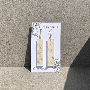 Λευκά γυαλιστερά σκουλαρίκια με φύλλα χρυσού - γυαλί, μακριά, κρεμαστά, μεγάλα, γάντζος - 2