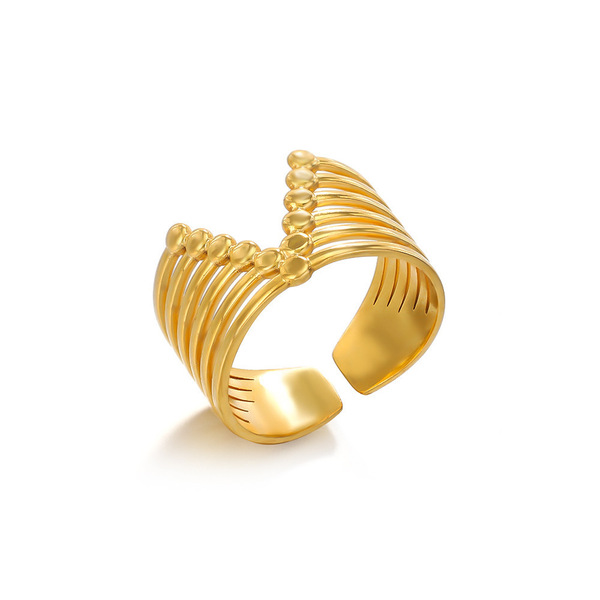 Ατσάλινο Δαχτυλίδι JOANA σε χρυσό χρώμα αυξομειούμενο μέγεθος-Αντίγραφο - γεωμετρικά σχέδια, ατσάλι, αυξομειούμενα, φθηνά - 5