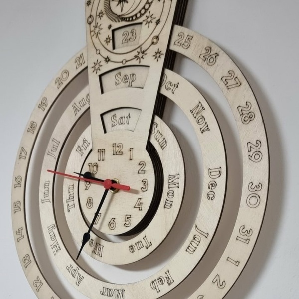 Ξύλινο ρολόι - ημερολόγιο έτους επιτοίχιο 35x30 cm - ξύλο, ρολόι, τοίχου, αναμνηστικά δώρα - 4