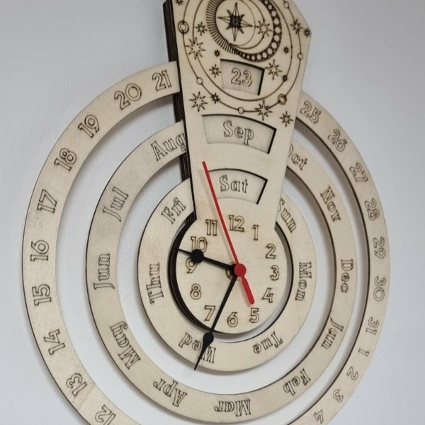 Ξύλινο ρολόι - ημερολόγιο έτους επιτοίχιο 35x30 cm - ξύλο, ρολόι, τοίχου, αναμνηστικά δώρα - 5