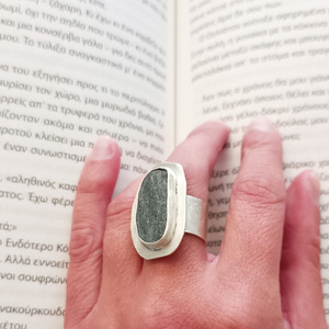 Ασημένιο δαχτυλίδι με μαύρο βότσαλο - ασήμι 925, μεγάλα, αυξομειούμενα - 3