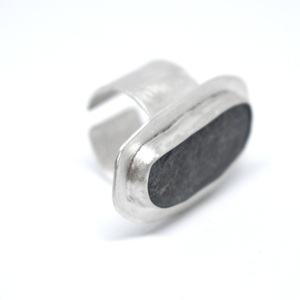 Ασημένιο δαχτυλίδι με μαύρο βότσαλο - ασήμι 925, μεγάλα, αυξομειούμενα - 4
