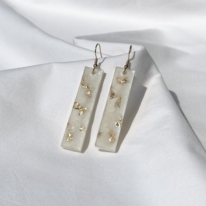 Λευκά γυαλιστερά σκουλαρίκια με φύλλα χρυσού - γυαλί, μακριά, κρεμαστά, μεγάλα, γάντζος - 4