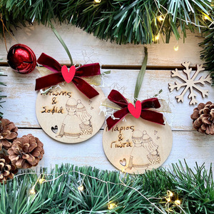Χριστουγεννιάτικο στολίδι "ζευγάρι" - ξύλο, χριστουγεννιάτικα δώρα, στολίδια, προσωποποιημένα, μπάλες - 3