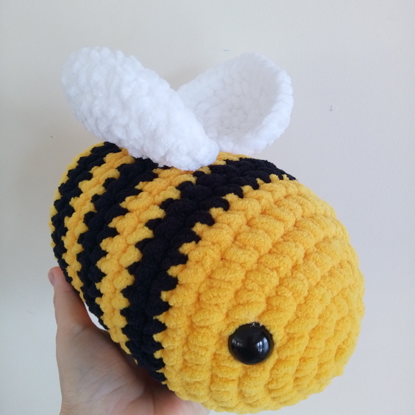 Πλεκτό κουκλάκι μέλισσα μεγάλη κίτρινο-μαύρο 25 εκ. - λούτρινα, amigurumi - 2