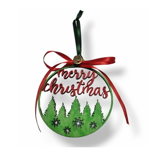 Χριστουγεννιάτικο ξύλινο στολίδι 11cm πολύχρωμο - ξύλο, merry christmas, χριστουγεννιάτικα δώρα, στολίδια, μπάλες