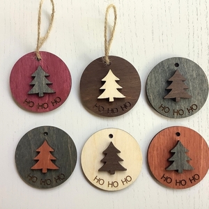 Σετ 6 τμχ Ξύλινα Χριστουγεννιάτικα Στολίδια - Μπάλα - Δέντρο - Δώρο - ξύλο, σπίτι, σετ δώρου, δέντρο, μπάλες
