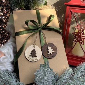 Σετ 6 τμχ Ξύλινα Χριστουγεννιάτικα Στολίδια - Μπάλα - Δέντρο - Δώρο - ξύλο, σπίτι, σετ δώρου, δέντρο, μπάλες - 2