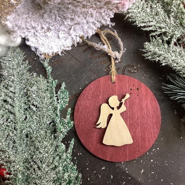 Ξύλινο Χριστουγεννιάτικο Κρεμαστό Στολίδι - Δώρο - Άγγελος - Δέντρο - Διακοσμητικό - ξύλο, αγγελάκι, στολίδια, δέντρο, μπάλες - 2