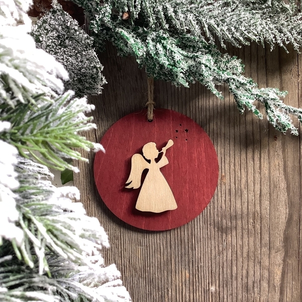 Ξύλινο Χριστουγεννιάτικο Κρεμαστό Στολίδι - Δώρο - Άγγελος - Δέντρο - Διακοσμητικό - ξύλο, αγγελάκι, στολίδια, δέντρο, μπάλες - 4