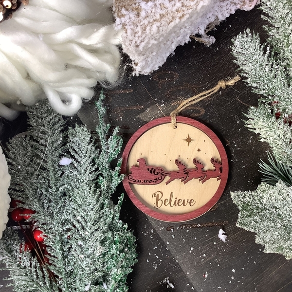Ξύλινο Χριστουγεννιάτικο Κρεμαστό Στολίδι - Δώρο - Άγιος Βασίλης - Δέντρο - Διακοσμητικό - ξύλο, άγιος βασίλης, στολίδια, δέντρο, μπάλες - 3