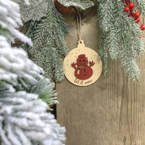 Ξύλινο Χριστουγεννιάτικο Κρεμαστό Στολίδι - Δώρο - Χιονάνθρωπος - Δέντρο - Διακοσμητικό - ξύλο, γιαγιά, στολίδια, δέντρο, μπάλες - 2