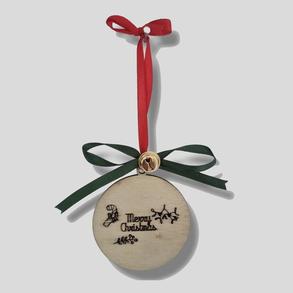 Χριστουγεννιάτικη Ξύλινη μπάλα (7,5 cm) Merry Christmas - ξύλο, merry christmas, χριστουγεννιάτικα δώρα, στολίδια, μπάλες