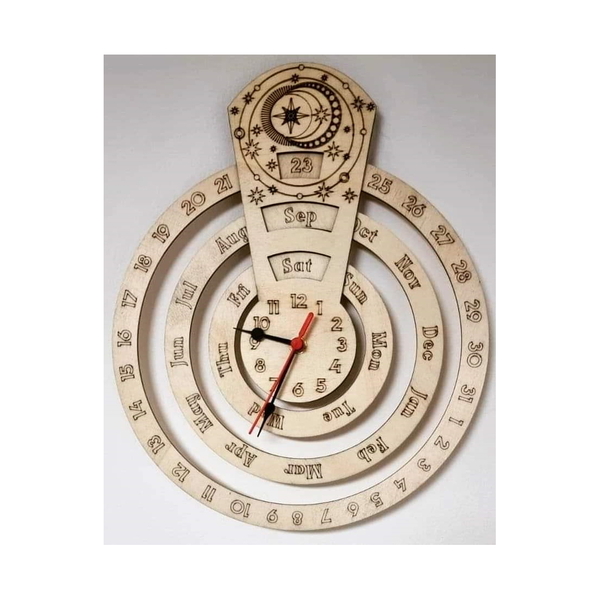 Ξύλινο ρολόι - ημερολόγιο έτους επιτοίχιο 35x30 cm - ξύλο, ρολόι, τοίχου, αναμνηστικά δώρα - 2