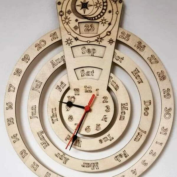 Ξύλινο ρολόι - ημερολόγιο έτους επιτοίχιο 35x30 cm - ξύλο, ρολόι, τοίχου, αναμνηστικά δώρα - 3