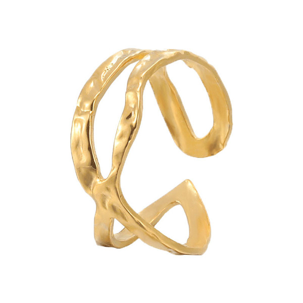 Ατσάλινο Δαχτυλίδι EX σε χρυσό χρώμα αυξομειούμενο μέγεθος-Αντίγραφο-Αντίγραφο - γεωμετρικά σχέδια, ατσάλι, αυξομειούμενα, φθηνά - 3