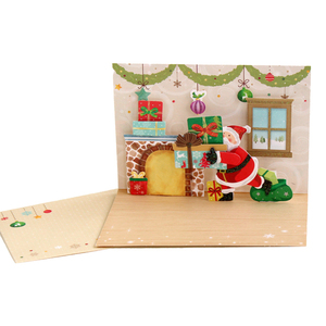 Χριστουγεννιάτικη 3d ευχετήρια κάρτα "Merry Christmas" με τον Άγιο Βασίλη - χαρτί, merry christmas, άγιος βασίλης, ευχετήριες κάρτες