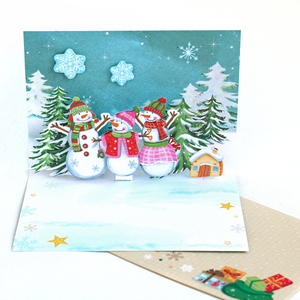 Χριστουγεννιάτικη 3d ευχετήρια κάρτα "Happy Holidays" με χιονάνθρωπους - χαρτί, 3d, ευχετήριες κάρτες