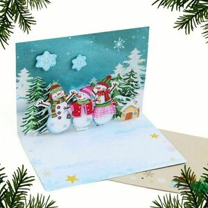 Χριστουγεννιάτικη 3d ευχετήρια κάρτα "Happy Holidays" με χιονάνθρωπους - χαρτί, 3d, ευχετήριες κάρτες - 4