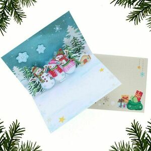 Χριστουγεννιάτικη 3d ευχετήρια κάρτα "Happy Holidays" με χιονάνθρωπους - χαρτί, χιονάνθρωπος, ευχετήριες κάρτες - 5