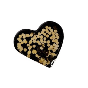 Χειροποίητο διακοσμητικό ΜΕΜΟ - press papier καρδιά από ρητίνη μαύρο και χρυσό φλεικς 5 * 5 εκ - καρδιά, ρητίνη, αξεσουάρ γραφείου