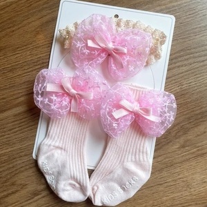 Pink Lace & bows Baby Girl Headband and Socks - κορίτσι, δώρα για μωρά, βρεφικά ρούχα, αξεσουάρ μαλλιών