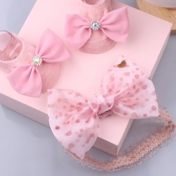 Baby Girl Headband and Socks pink - δώρα για μωρά, αξεσουάρ μωρού, αξεσουάρ μαλλιών