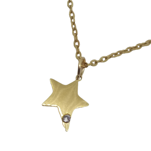 Κολιέ αλυσίδα από ατσάλι με charm ατσάλινο αστεράκι με στρασάκι - charms, επιχρυσωμένα, αστέρι, κοντά, ατσάλι - 4