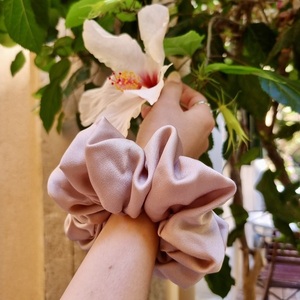 Σατέν scrunchie μπεζ - ύφασμα, λαστιχάκια μαλλιών - 3