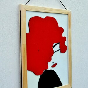 Ξύλινο κάδρο RED HAIR μαύρο-κόκκινο 60x40x2cm - πίνακες & κάδρα - 2