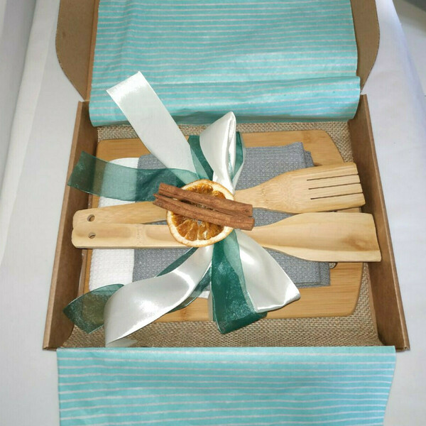 Κουτί δώρου με χειροποίητες πετσέτες κουζίνας - ύφασμα, ξύλο, είδη σερβιρίσματος - 2