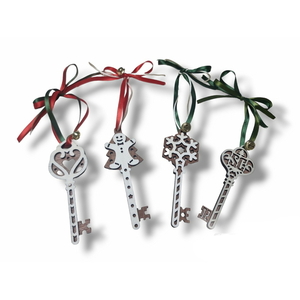 Ξύλινα χριστουγεννιάτικα στολίδια 14cm σετ 4τμχ. κλειδί άγιου βασίλη (2χρωμία) - ξύλο, κλειδί, χριστουγεννιάτικα δώρα, άγιος βασίλης, στολίδια