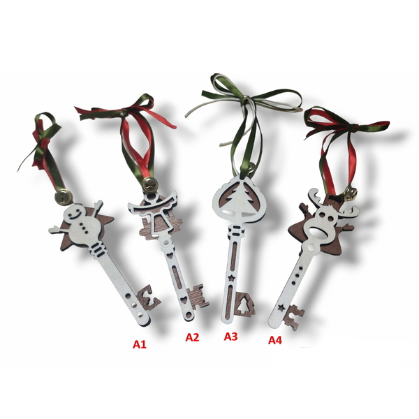 Ξύλινα χριστουγεννιάτικα στολίδια 14cm κλειδί άγιου βασίλη (2χρωμία) - ξύλο, κλειδί, άγιος βασίλης, στολίδια