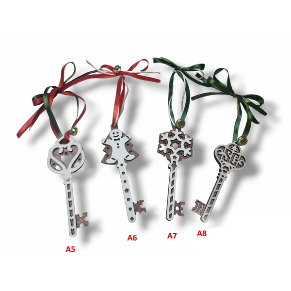 Ξύλινα χριστουγεννιάτικα στολίδια 14cm κλειδί άγιου βασίλη (2χρωμία) 2 - ξύλο, κλειδί, άγιος βασίλης, στολίδια - 2