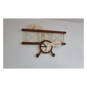 Παιδικό Ρολόι τοίχου ξύλινο αεροπλανάκι 38x27cm (2 αποχρώσεων) - ξύλο, κορίτσι, αεροπλάνο, ρολόγια, προσωποποιημένα