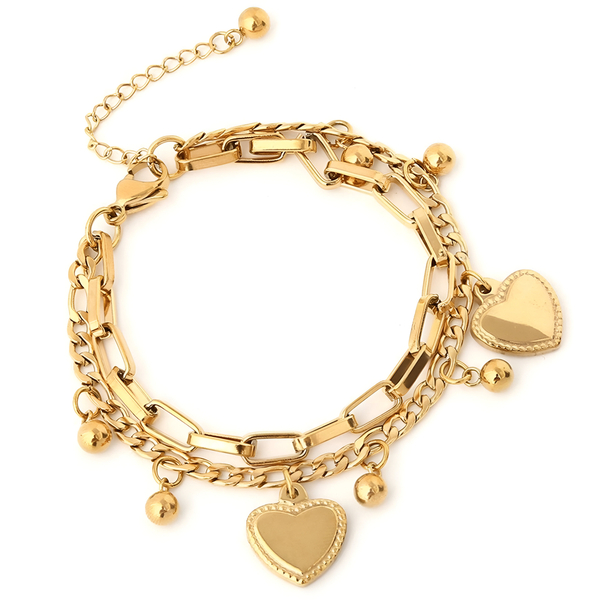 Γυναικεία αλυσίδα με καρδιές Gold - charms, επιχρυσωμένα, καρδιά, ατσάλι, χεριού