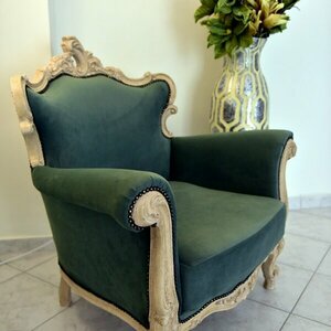 Σκαλιστή πολυθρόνα Baroque Sage Velvet - vintage, διακοσμητικά