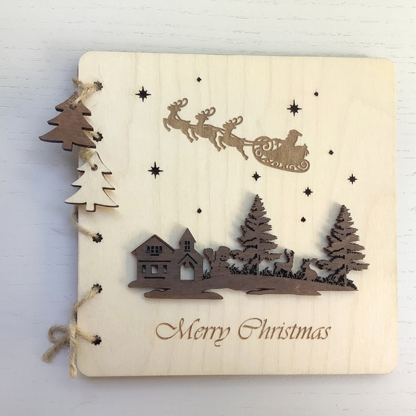 Ξύλινη Προσωποποιημένη Χριστουγεννιάτικη Ευχητήρια Κάρτα - Διακοσμητικό - Αναμνηστικό - Δώρο - Γιορτινή - ξύλο, άγιος βασίλης, ευχετήριες κάρτες, δέντρο, προσωποποιημένα