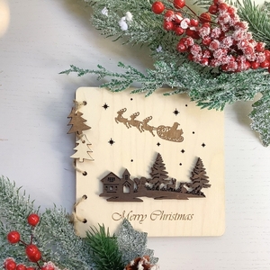 Ξύλινη Προσωποποιημένη Χριστουγεννιάτικη Ευχητήρια Κάρτα - Διακοσμητικό - Αναμνηστικό - Δώρο - Γιορτινή - ξύλο, άγιος βασίλης, ευχετήριες κάρτες, δέντρο, προσωποποιημένα - 2