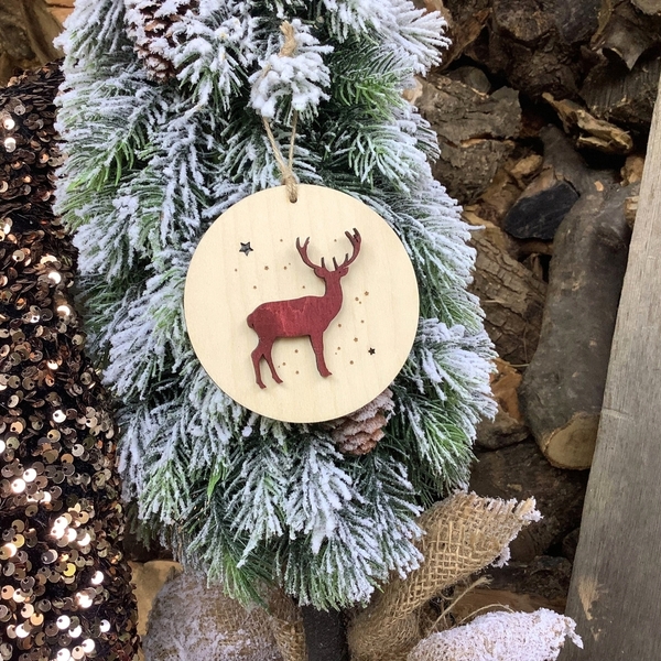 Ξύλινο Χριστουγεννιάτικο Κρεμαστό Στολίδι - Δώρο - Τάρανδος - Δέντρο - Διακοσμητικό - ξύλο, σπίτι, άγιος βασίλης, στολίδια, δέντρο - 5