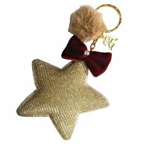 Γούρι 2024 μπρελόκ αστέρι 2 όψεων χρυσό lurex-λευκή γούνα 13,5*8cm - γούρι, χριστούγεννα, χριστουγεννιάτικα δώρα, γούρια, πρωτοχρονιά
